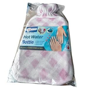 2L Hot Water Bottle with Pink Plush Cover – New in Package